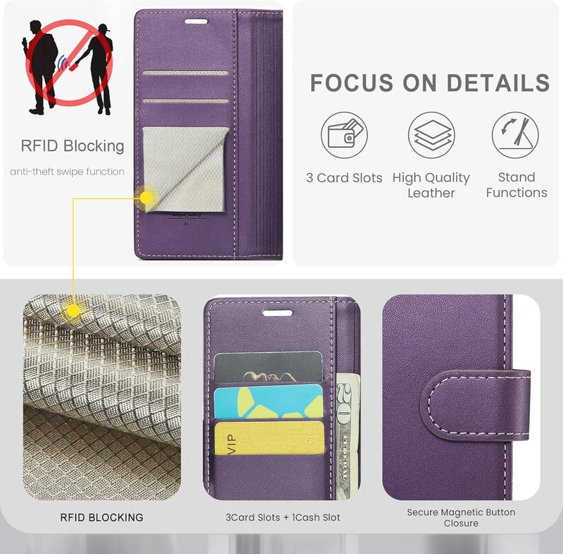 FLIPALM Wallet Case for iPhone 16 Pro, RFID Blocking Credit Card Holder, PU Leather Folio Flip Kickstand Protective Shockproof Cover for Apple 16 pro (Purple, for iPhone 16 Pro - 6.3'') - Image 3
